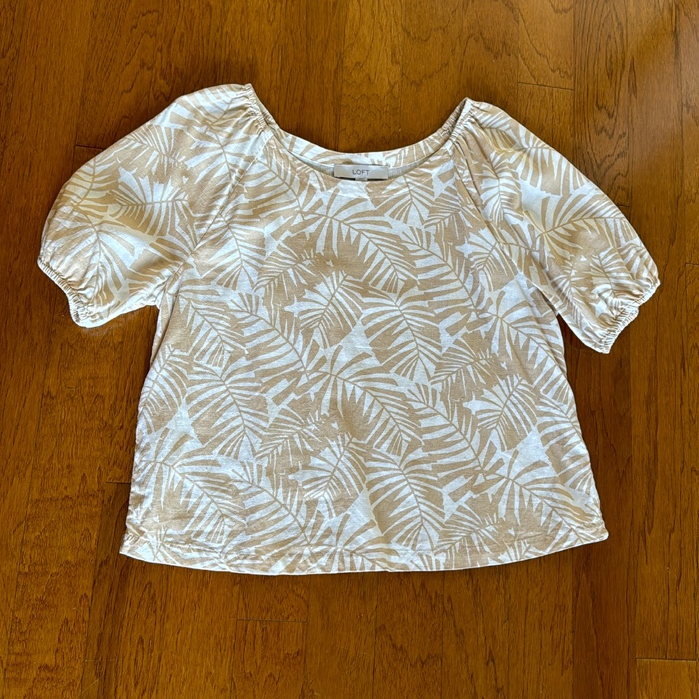 Loft cropped Linen puff sleeve top